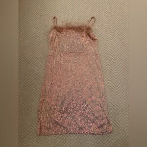 Girls' Pink Sequin Feather-Trim Slip Dress size 16
